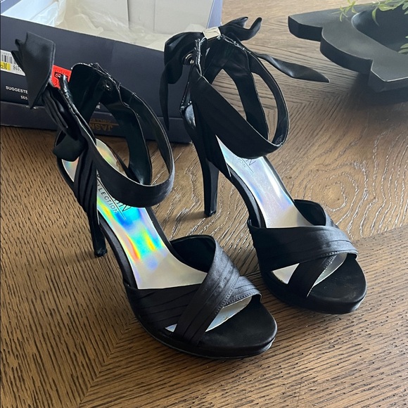 Jasmine Black Satin Strappy Heels - Picture 1 of 5